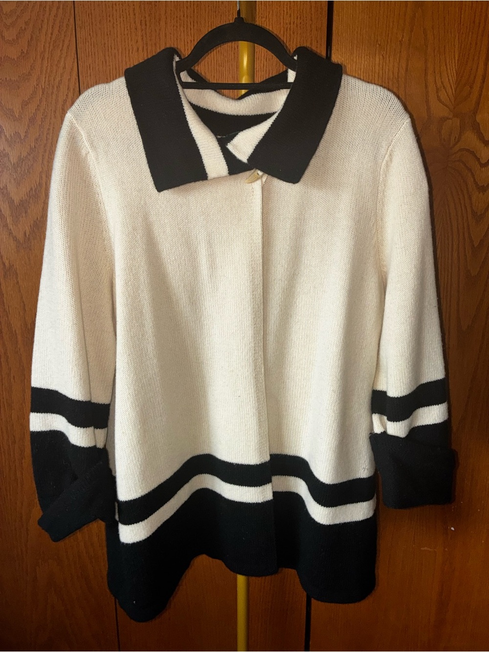 Ralph Lauren Black and Cream Striped Knit Sweater